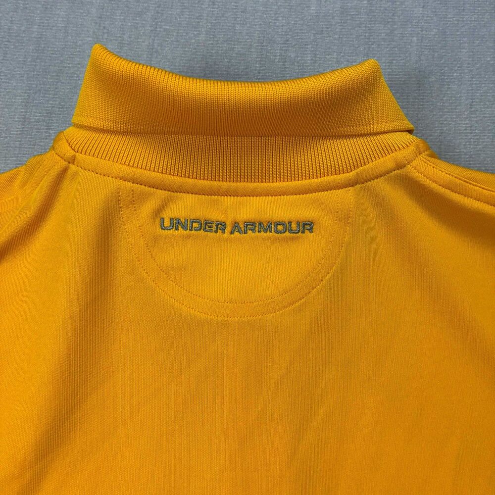 Under Armour Polo Shirt Men Small Yellow HeatGear Golf Athletic Performance Logo - Picture 6 of 10